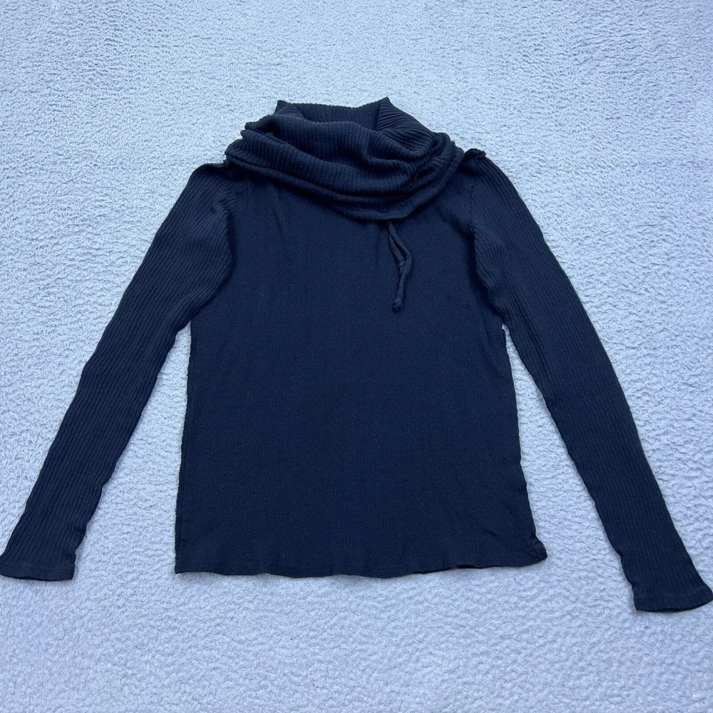 Free People Sweater Size M Hot Pepper Hoodie Cowl Neck Top Ribbed Black Pullover